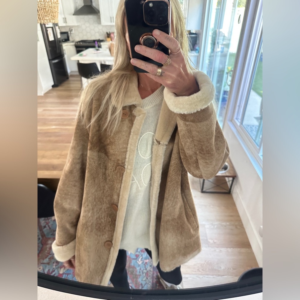 Vintage Blue Duck Shearling Genuine Sheepskin Coat